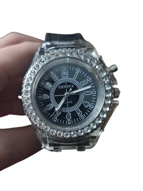 Geneva Crystal Accent Clear Watch - Black Dial